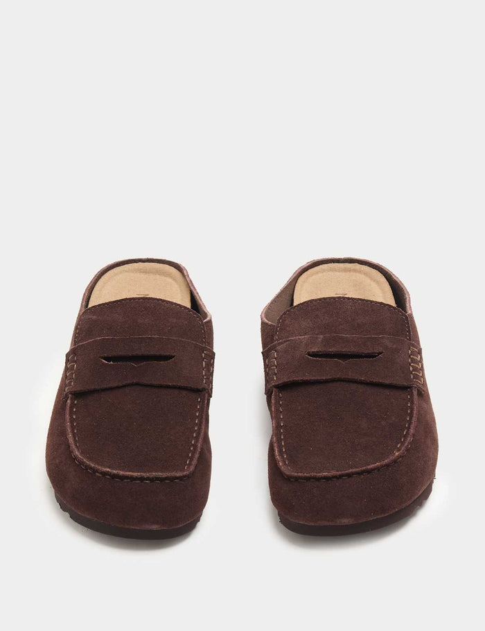 Women's Suede Flat Loafer Clogs - Brown | Work to Weekend Loafers | SAVINTARI