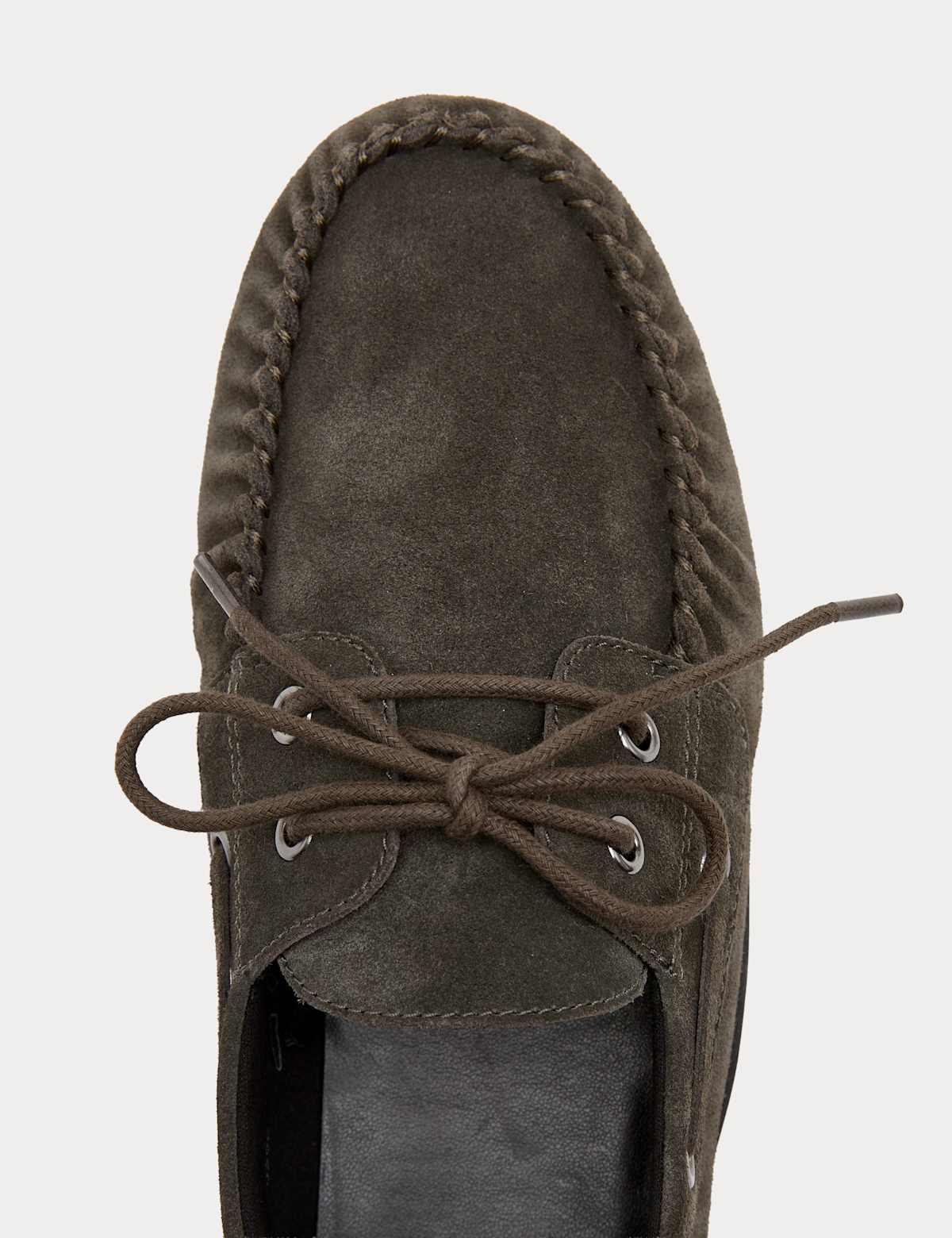 Men's Suede Lace Up Flat Boat Shoes - Dark Grey | boat shoes | SAVINTARI