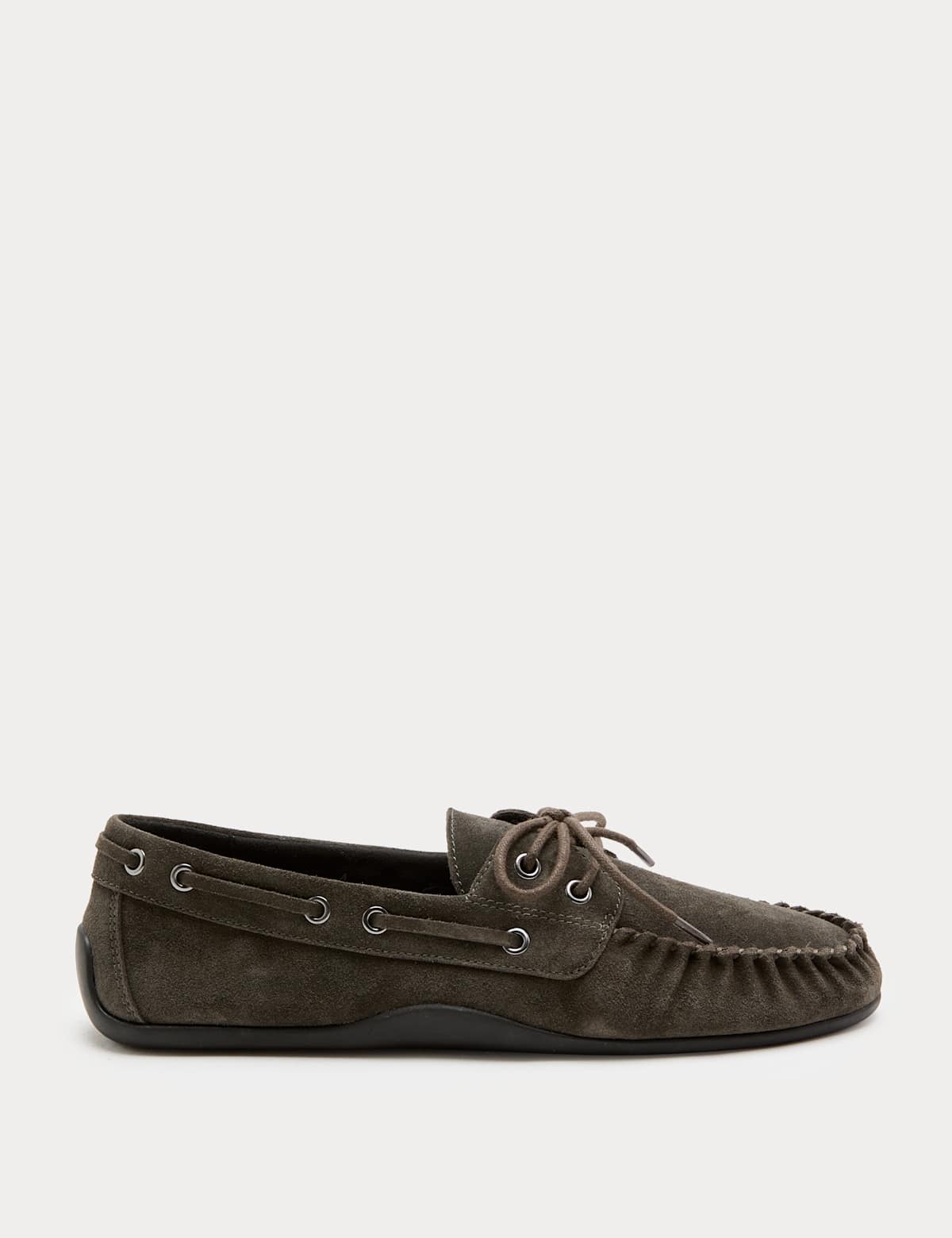 Men's Suede Lace Up Flat Boat Shoes - Dark Grey | boat shoes | SAVINTARI
