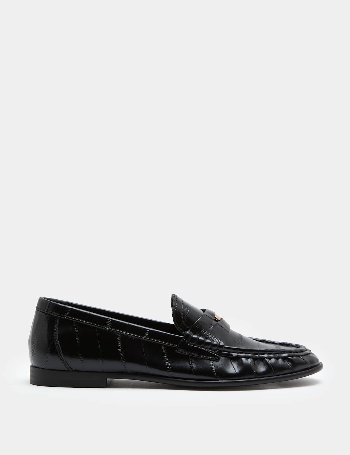 Women's Croc Penny Flat Loafers - Black | SAVINTARI