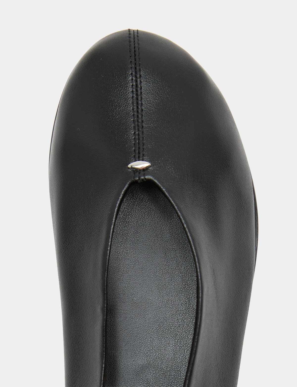 Women's Leather Metallic Round Toe Ballet Pumps - Black | SAVINTARI