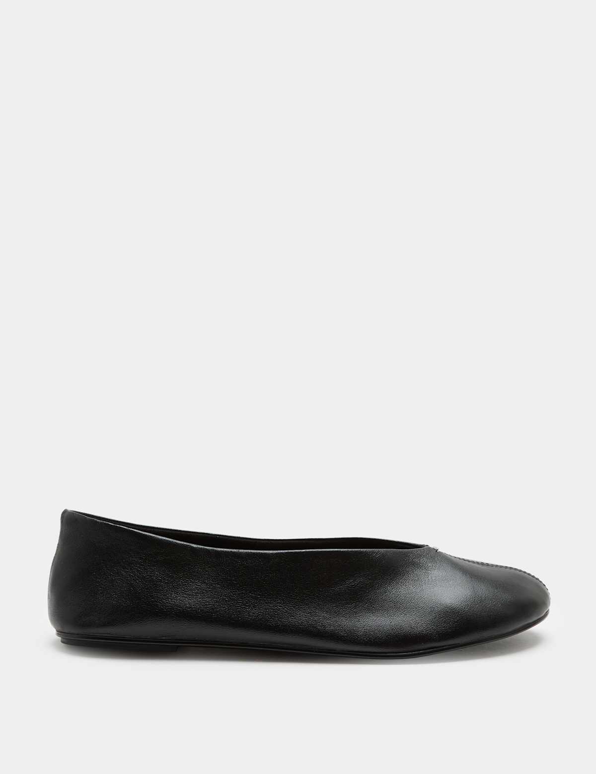 Women's Leather Metallic Round Toe Ballet Pumps - Black | SAVINTARI