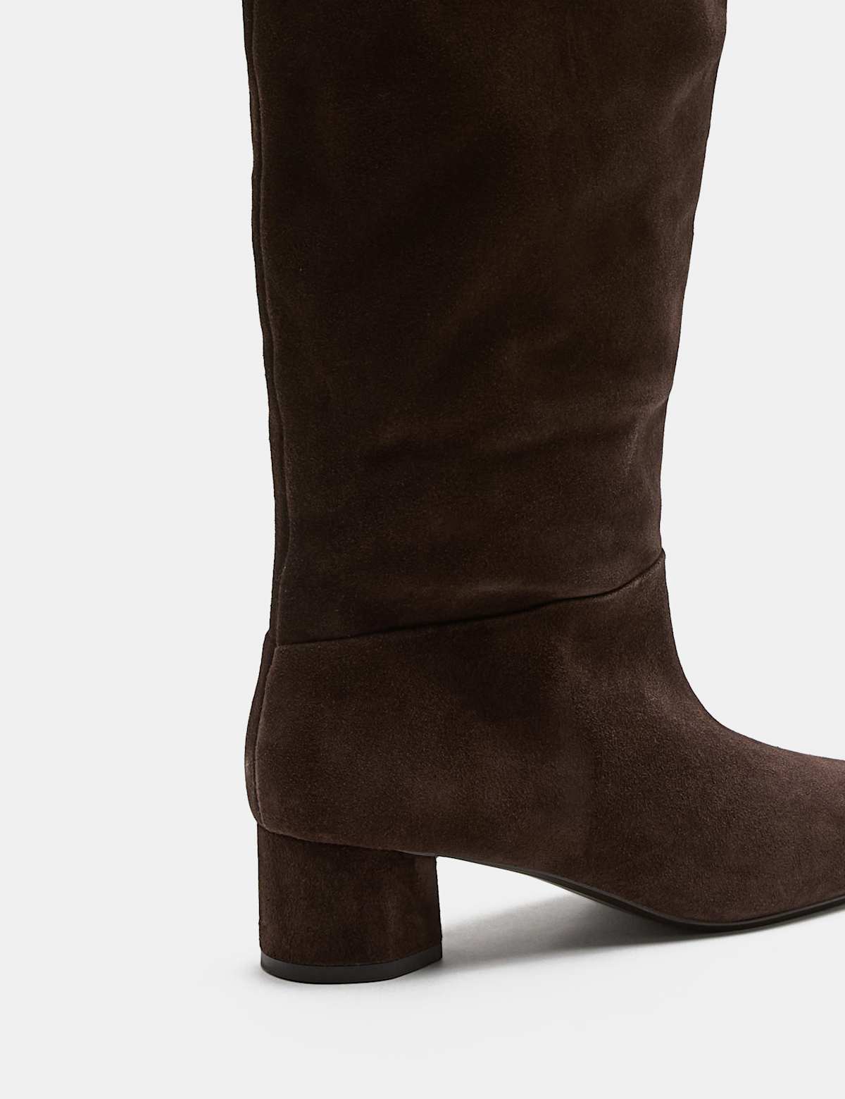 Women's Suede Block Heel Knee High Boots - Brown | SAVINTARI