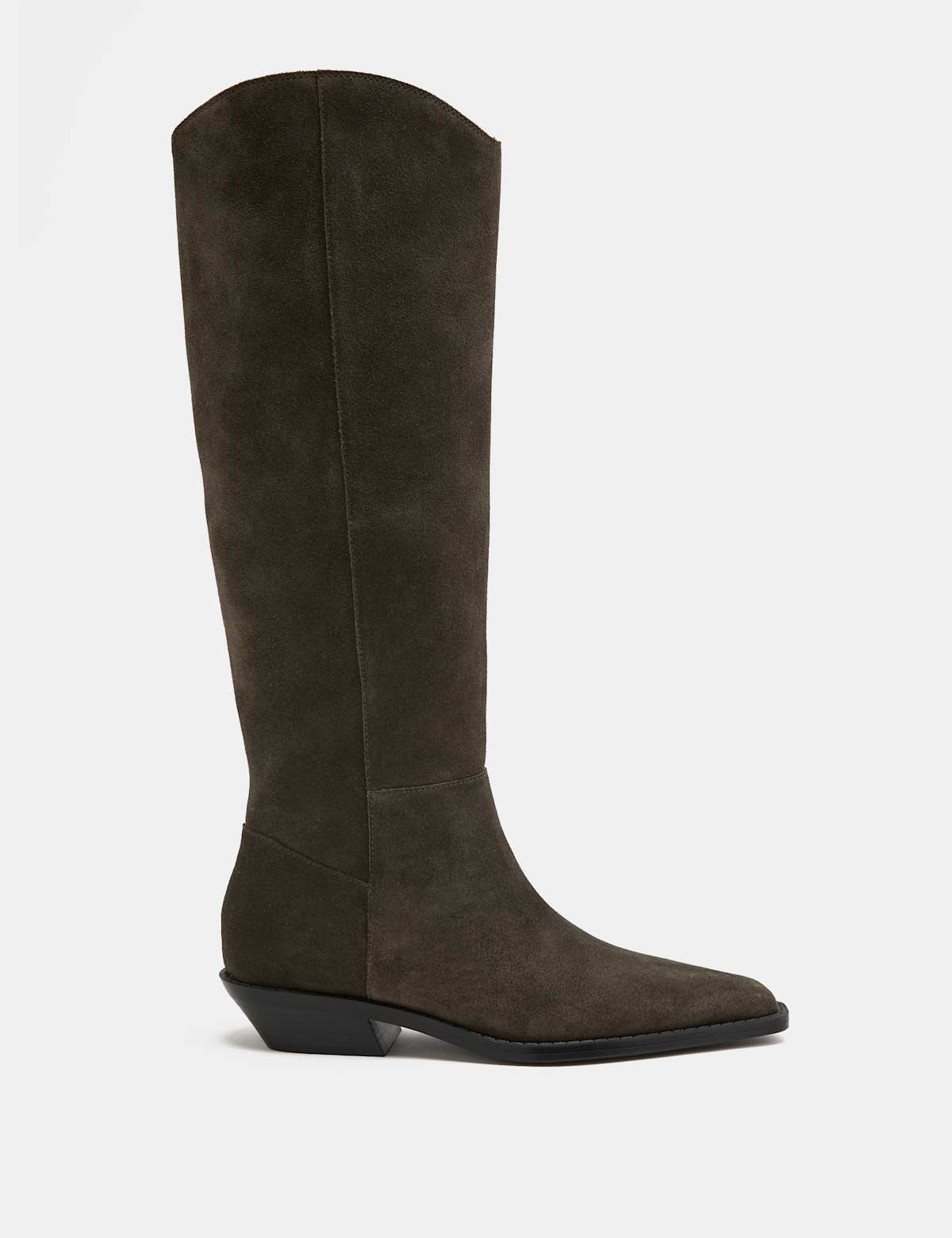 Women's Suede Cowboy Knee High Boots - Black | SAVINTARI