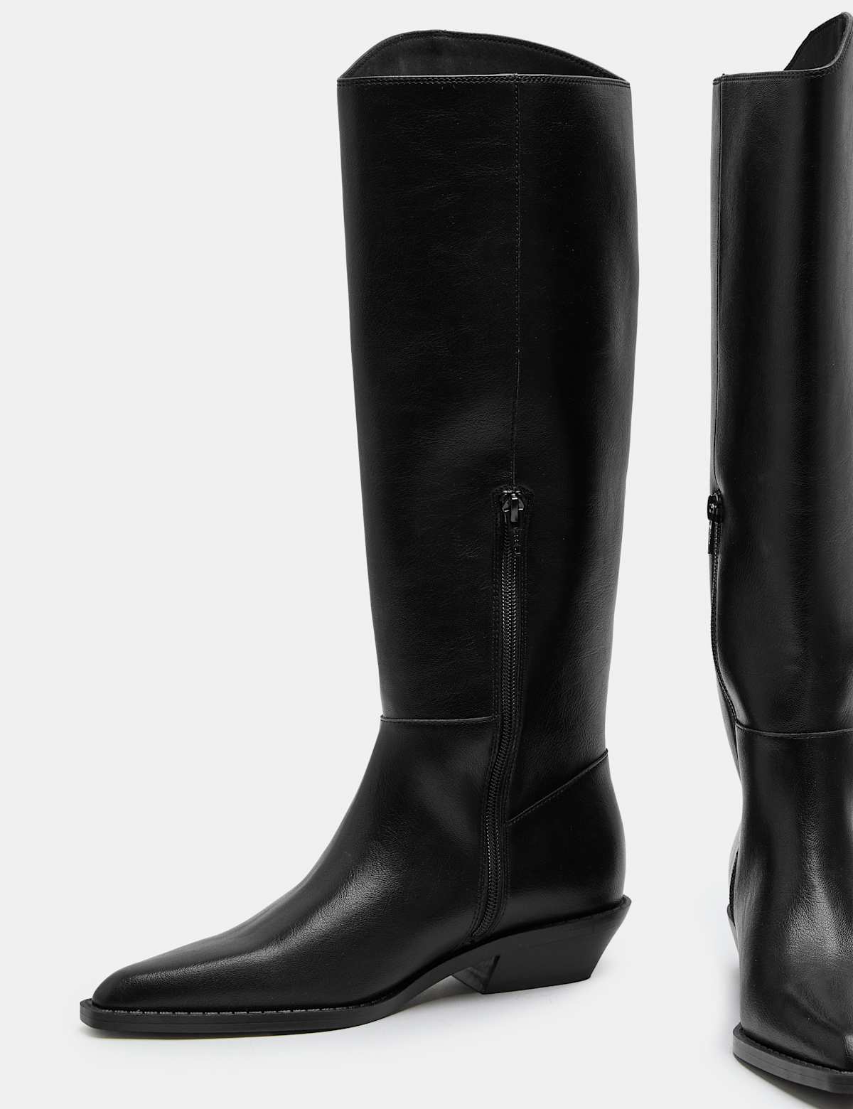 Women's Cowboy Block Heel Knee High Boots - Black | SAVINTARI