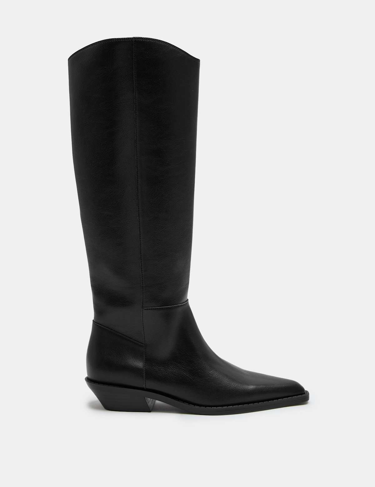 Women's Cowboy Block Heel Knee High Boots - Black | SAVINTARI