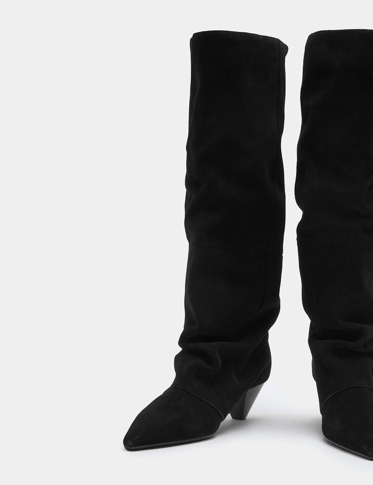 Women's Suede Slouchy Kitten Heel Knee High Boots - Khaki | SAVINTARI