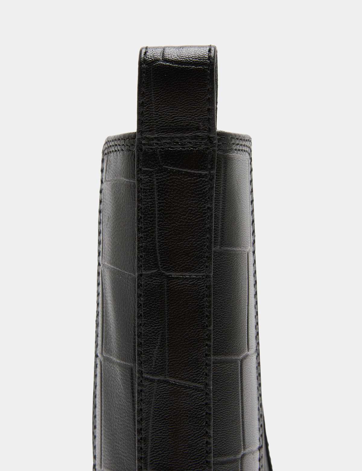Women's Leather Croc Chelsea Block Heel Ankle Boots - Black | SAVINTARI