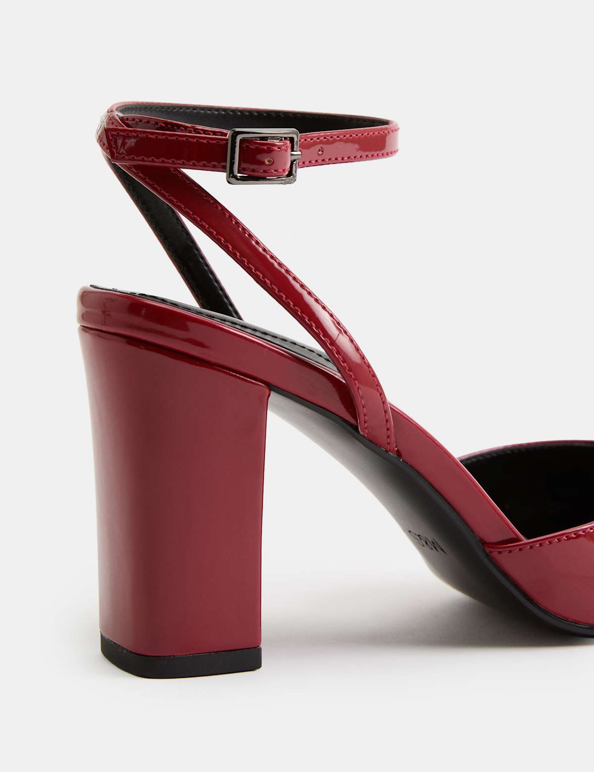 Women's Ankle Strap Block Heel Chisel Toe Court Shoes - Cherry Red | court shoes | SAVINTARI