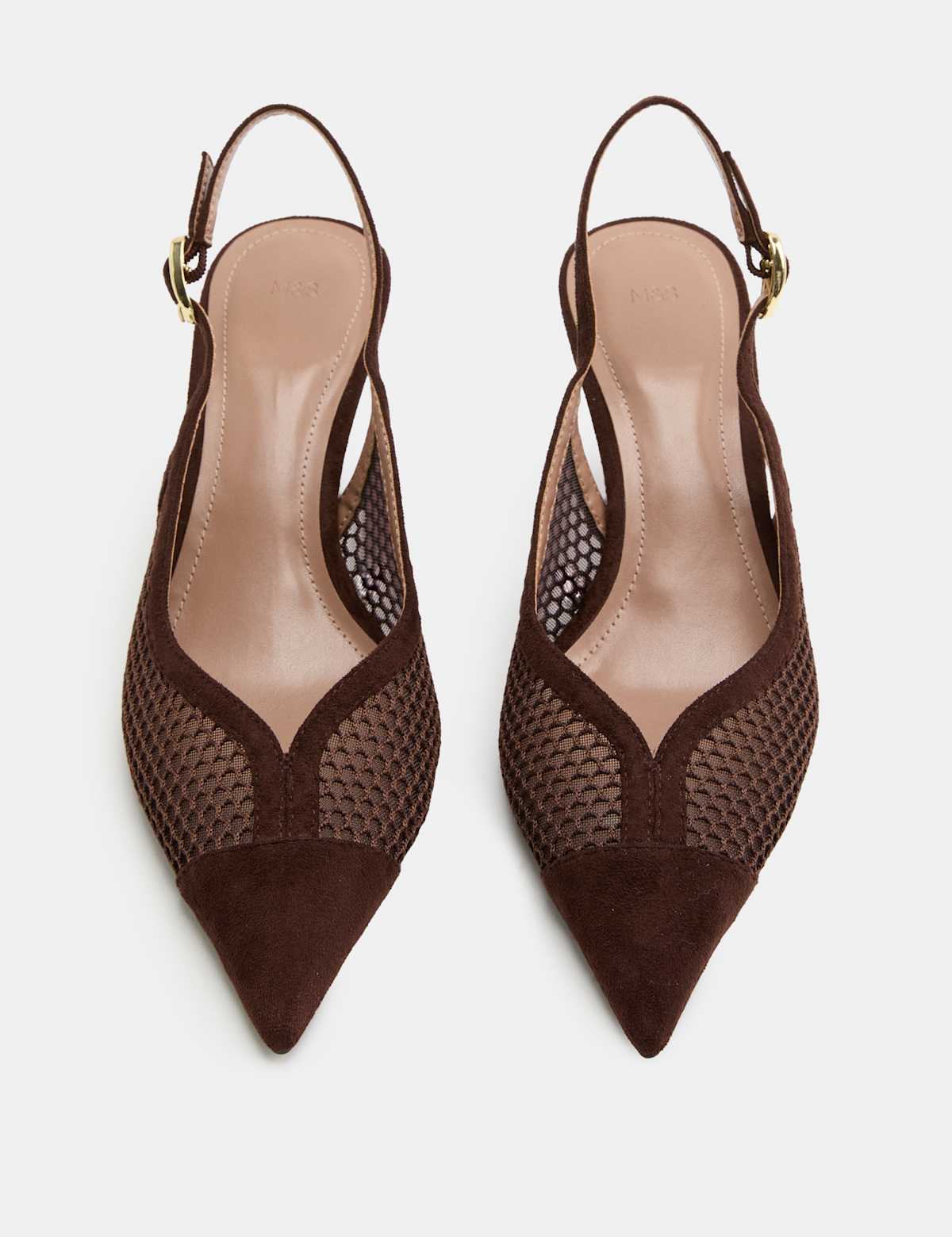Women's Mesh Kitten Heel Pointed Slingback Shoes - Black | slingback heels | SAVINTARI