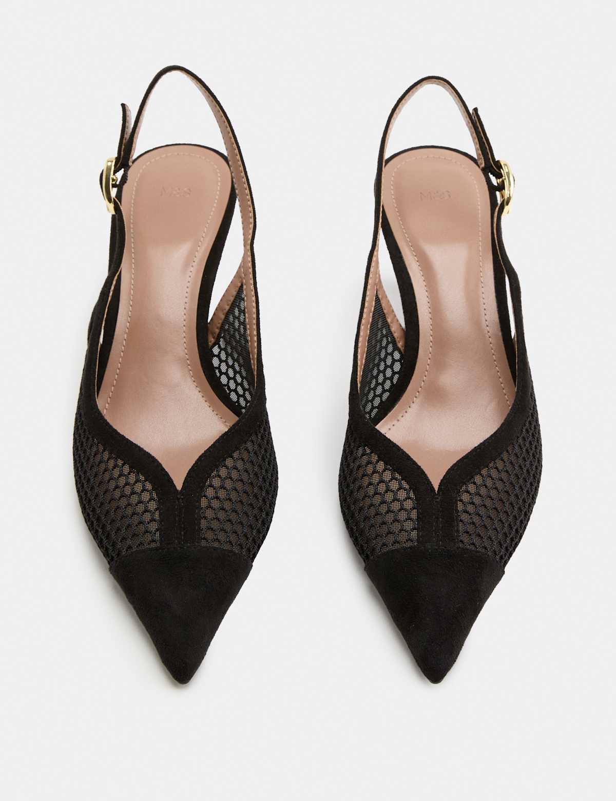 Women's Mesh Kitten Heel Pointed Slingback Shoes - Black | slingback heels | SAVINTARI
