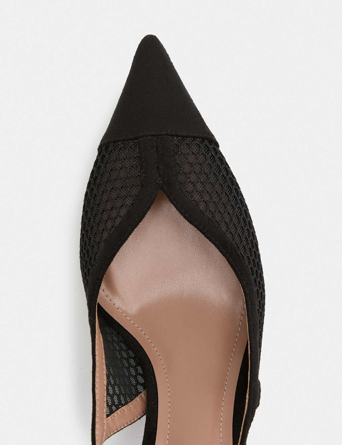 Women's Mesh Kitten Heel Pointed Slingback Shoes - Black | slingback heels | SAVINTARI