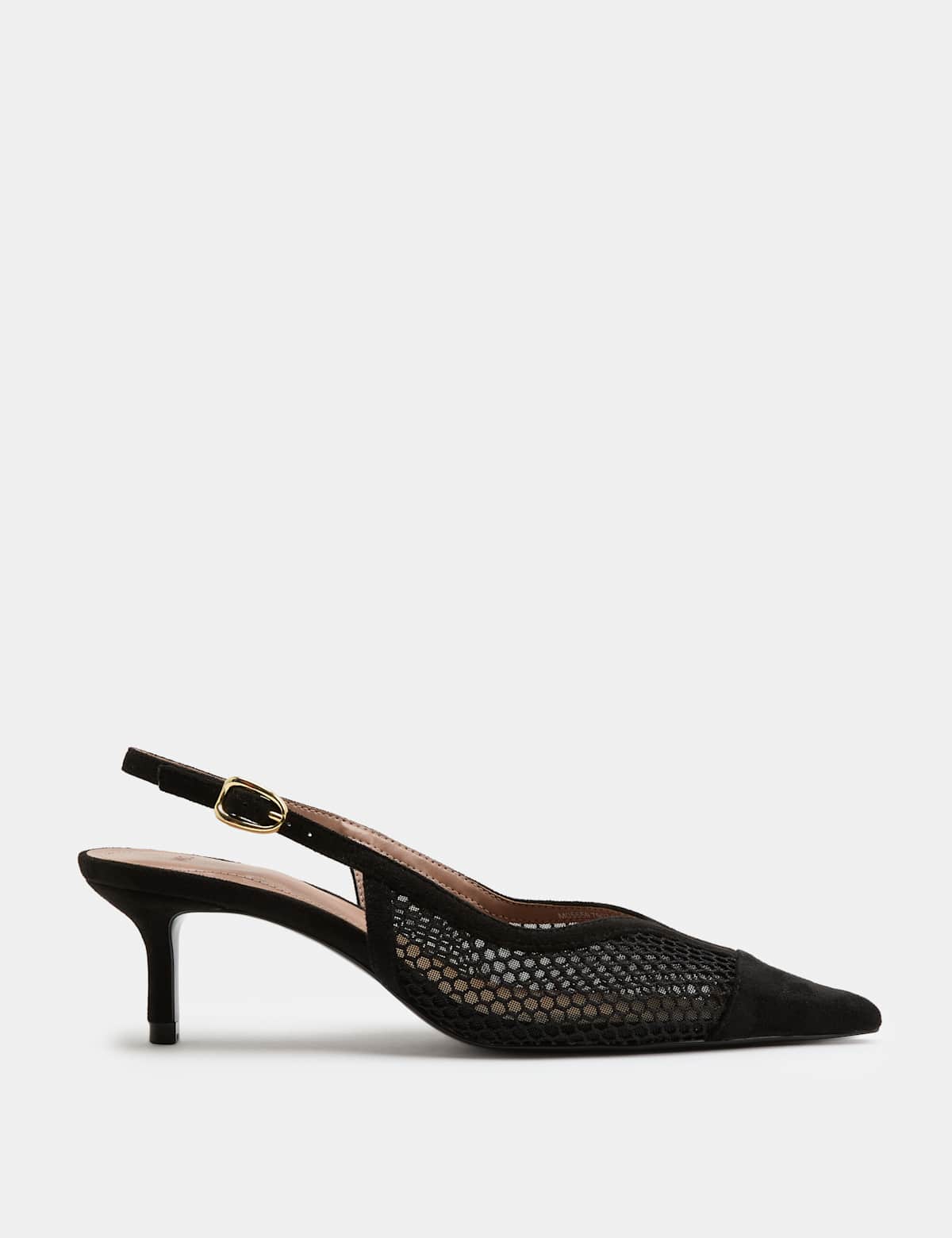 Women's Mesh Kitten Heel Pointed Slingback Shoes - Black | slingback heels | SAVINTARI