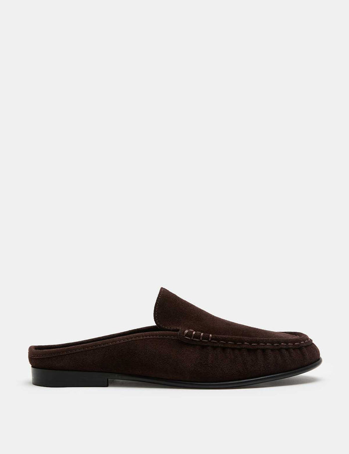 Women's Suede Ruched Backless Flat Loafers - Black | Work to Weekend Loafers | SAVINTARI