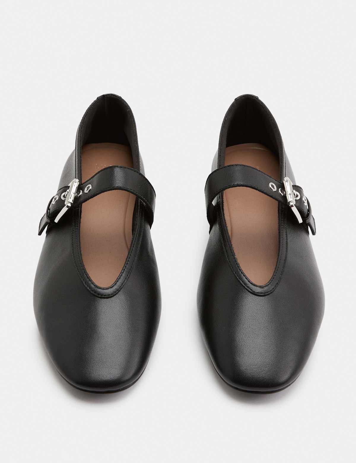 Women's Leather Flat Round Toe Mary Jane Ballet Pumps - Black | mary jane shoes | SAVINTARI
