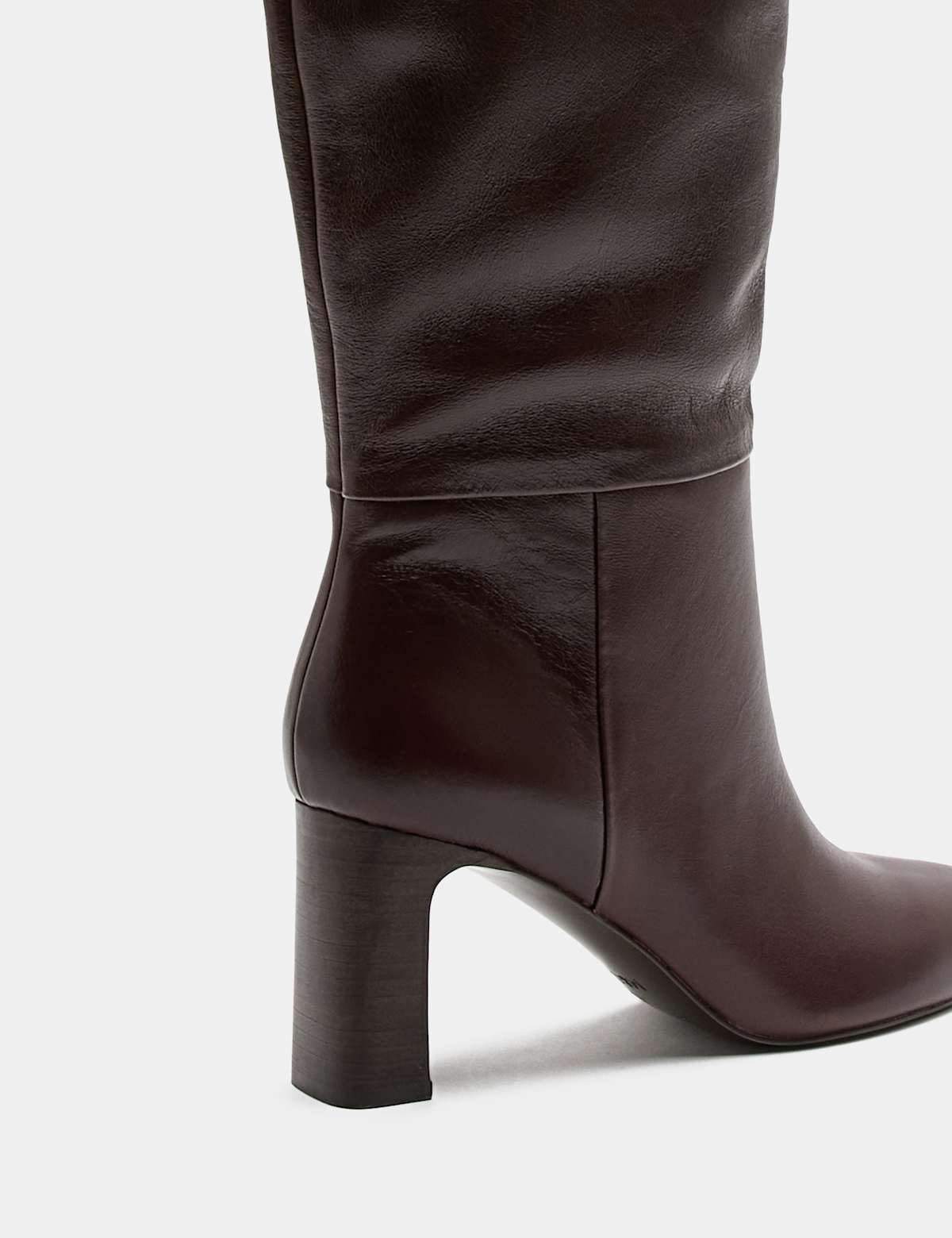 Women's Leather Block Heel Over the Knee Boots - Brown | over the knee boots | SAVINTARI