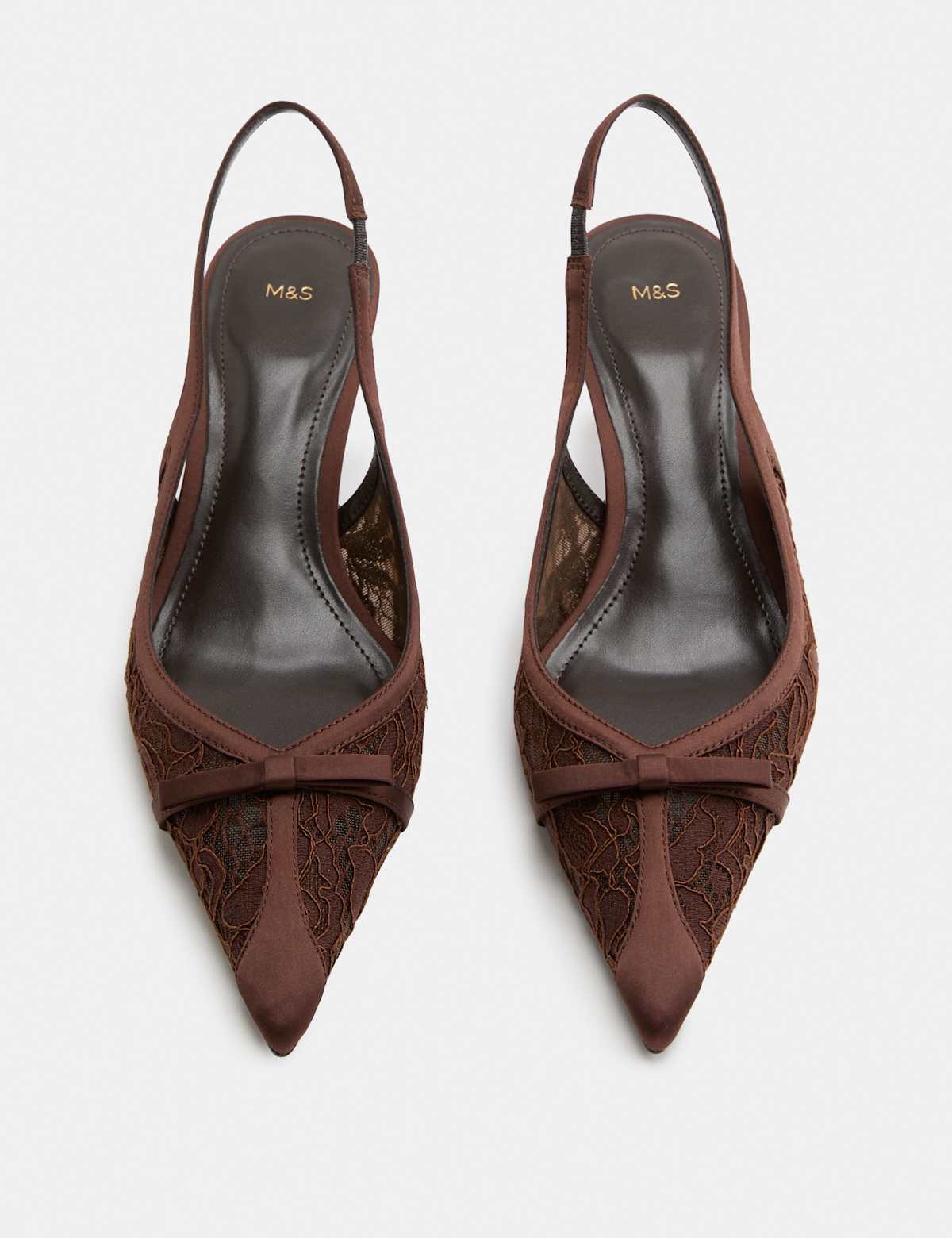 Women's Lace Bow Kitten Heel Pointed Toe Slingback - Black | slingback heels | SAVINTARI
