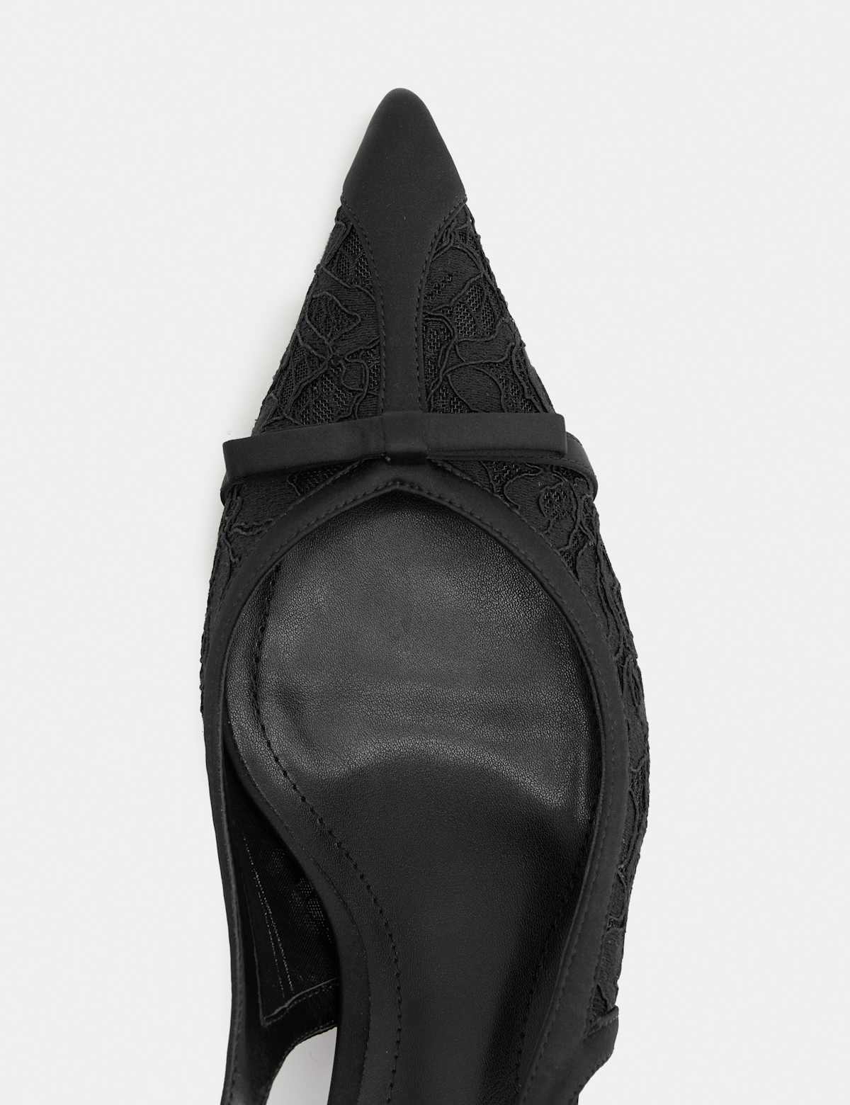 Women's Lace Bow Kitten Heel Pointed Toe Slingback - Black | slingback heels | SAVINTARI