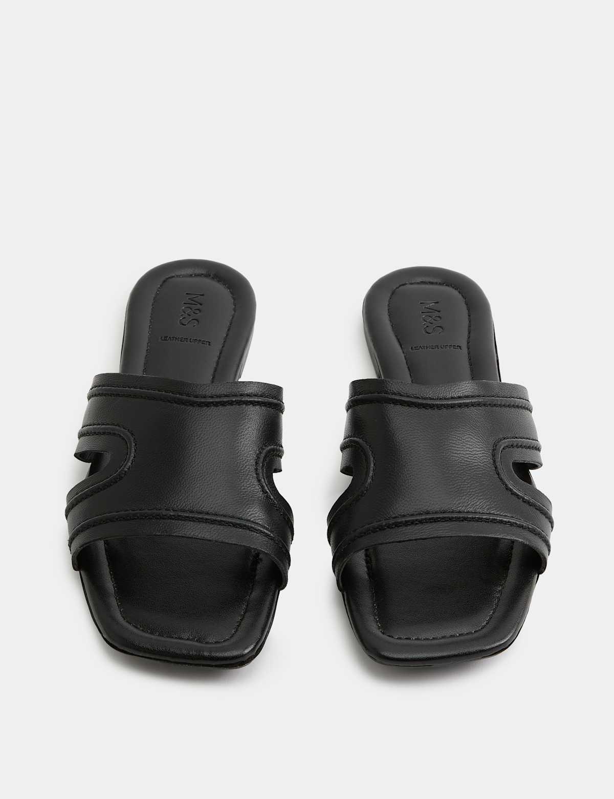 Women's Leather Flat Mules - Black | SAVINTARI