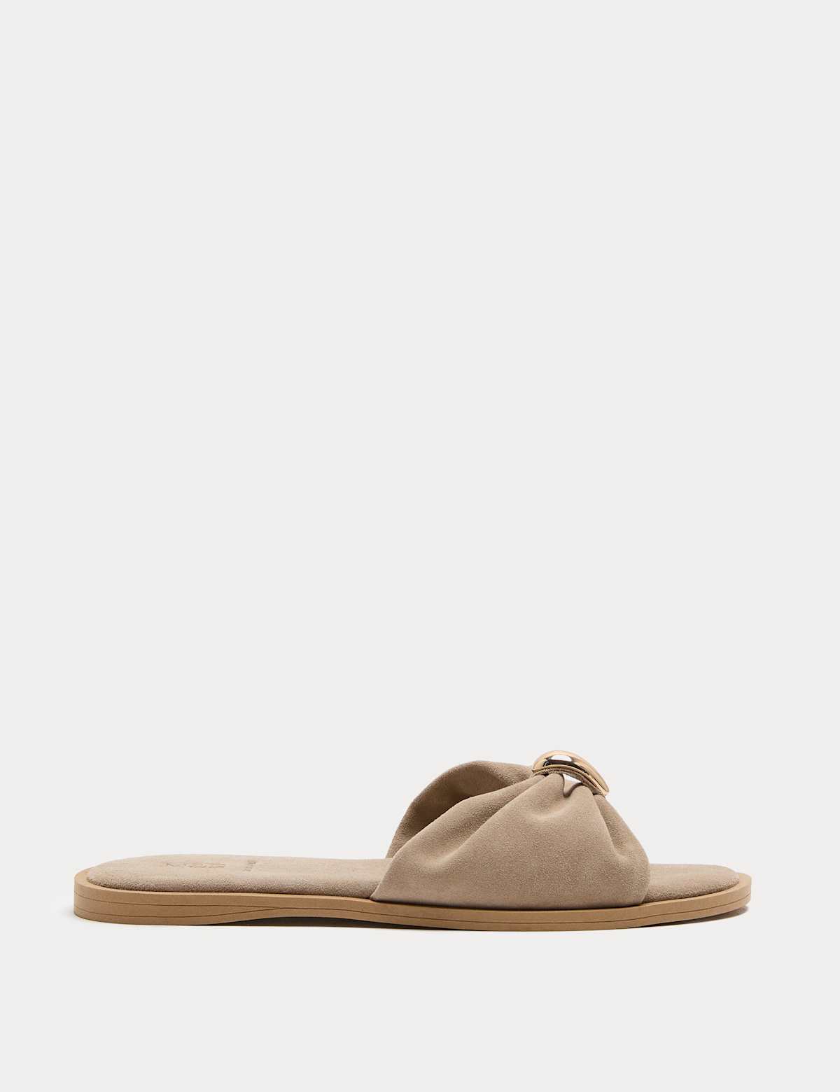 Women's Suede Gold Trim Flat Mules - Taupe | SAVINTARI