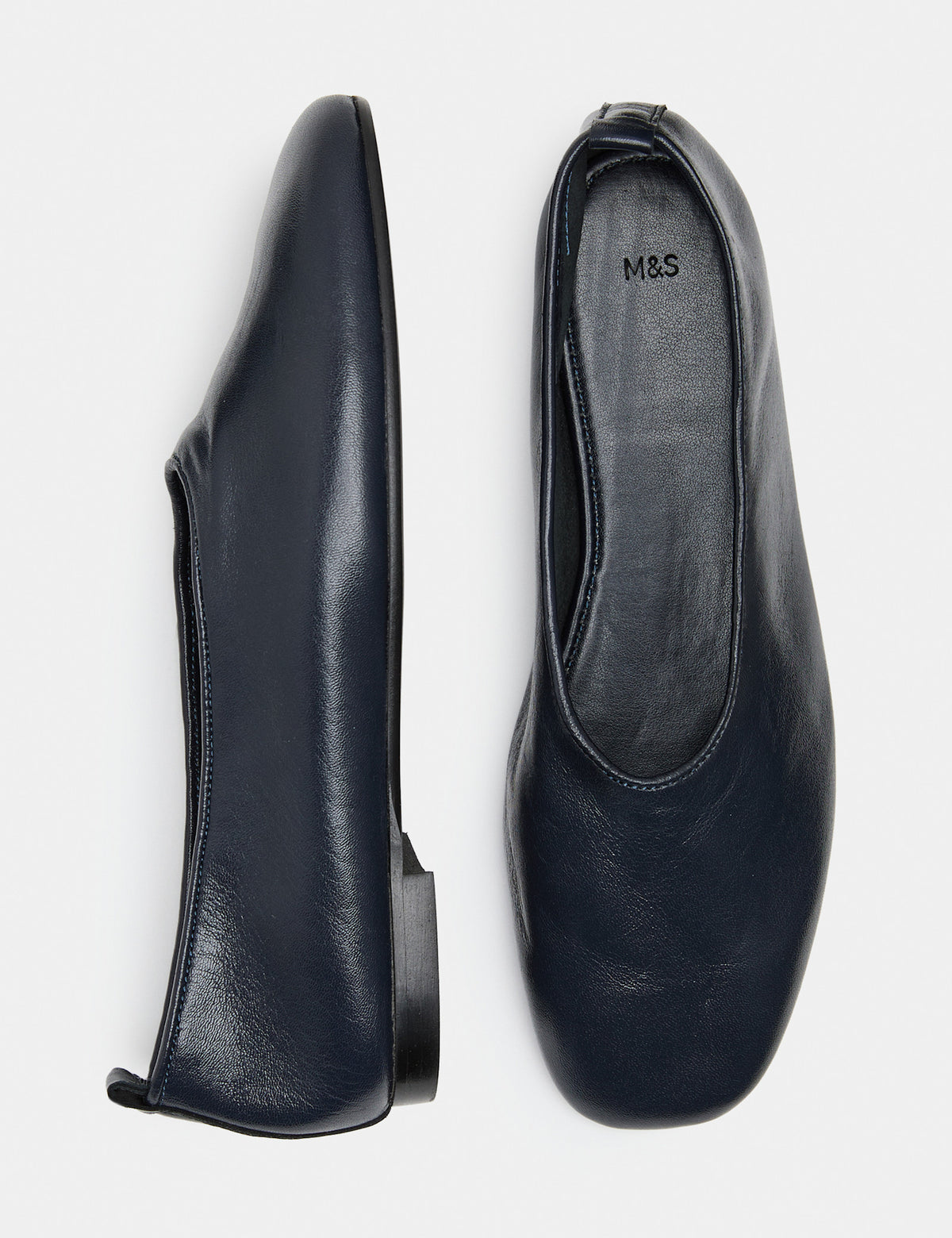 Women's Leather Ballet Flats in Navy view 2 | high vamp ballet pumps | SAVINTARI