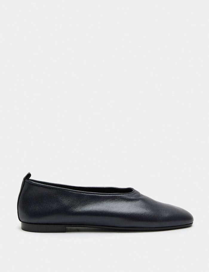 Leather Ballet Flats · Navy