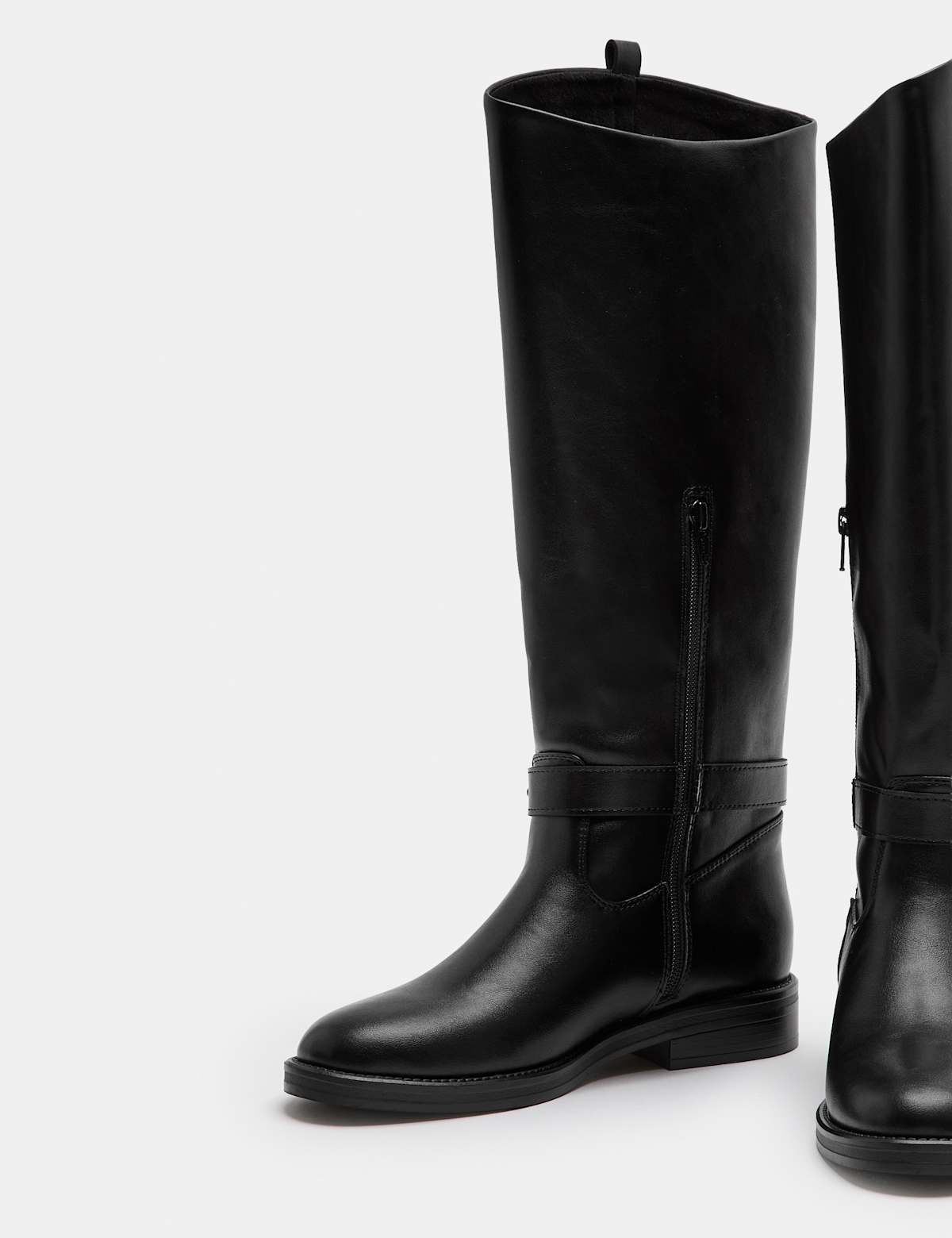 Women's Buckle Riding Round Toe Knee High Boot - Black | SAVINTARI