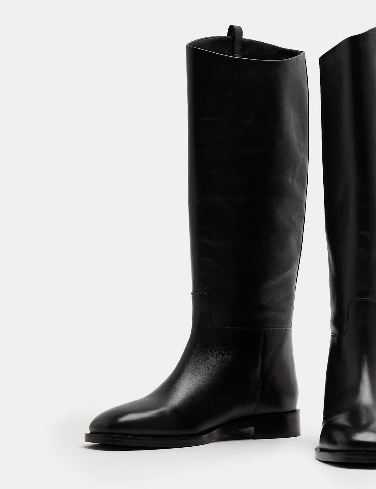 Women's Leather Riding Block Heel Knee High Boots - Black | riding boots | SAVINTARI