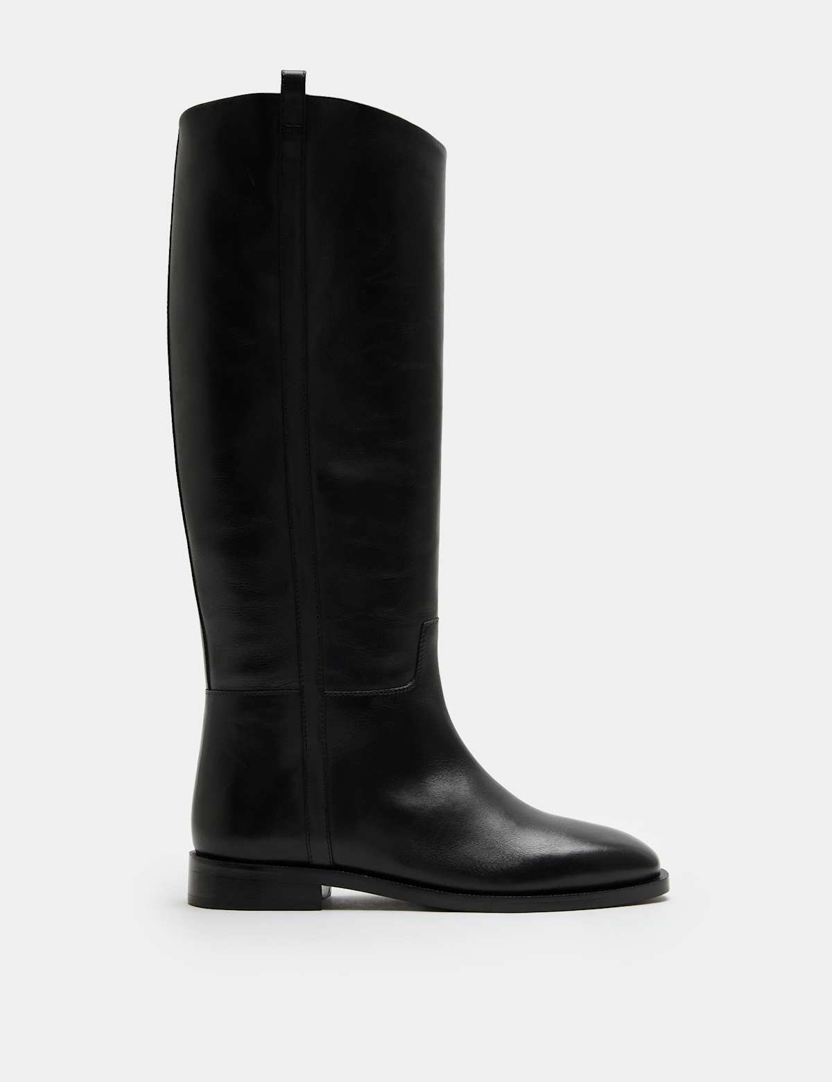Women's Leather Riding Block Heel Knee High Boots - Black | riding boots | SAVINTARI