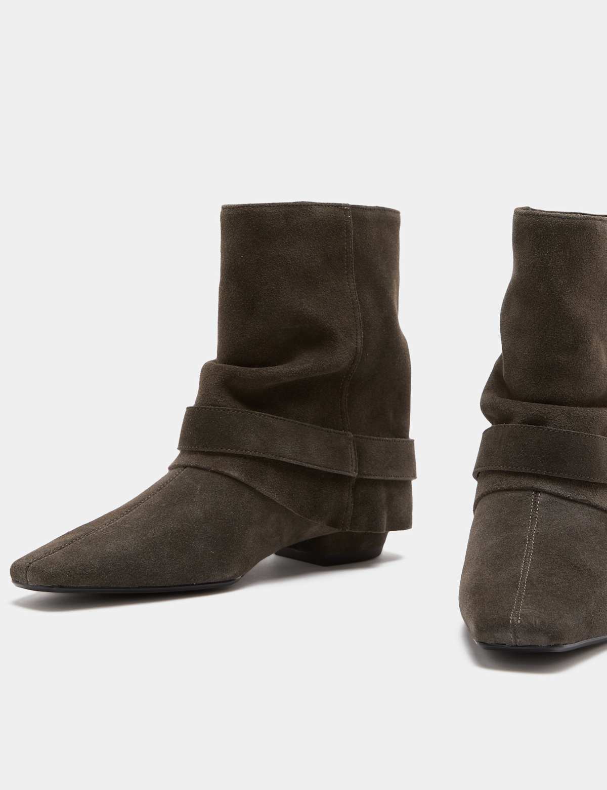 Women's Suede Buckle Slouch Block Heel Ankle Boots - Brown | slouchy boots | SAVINTARI