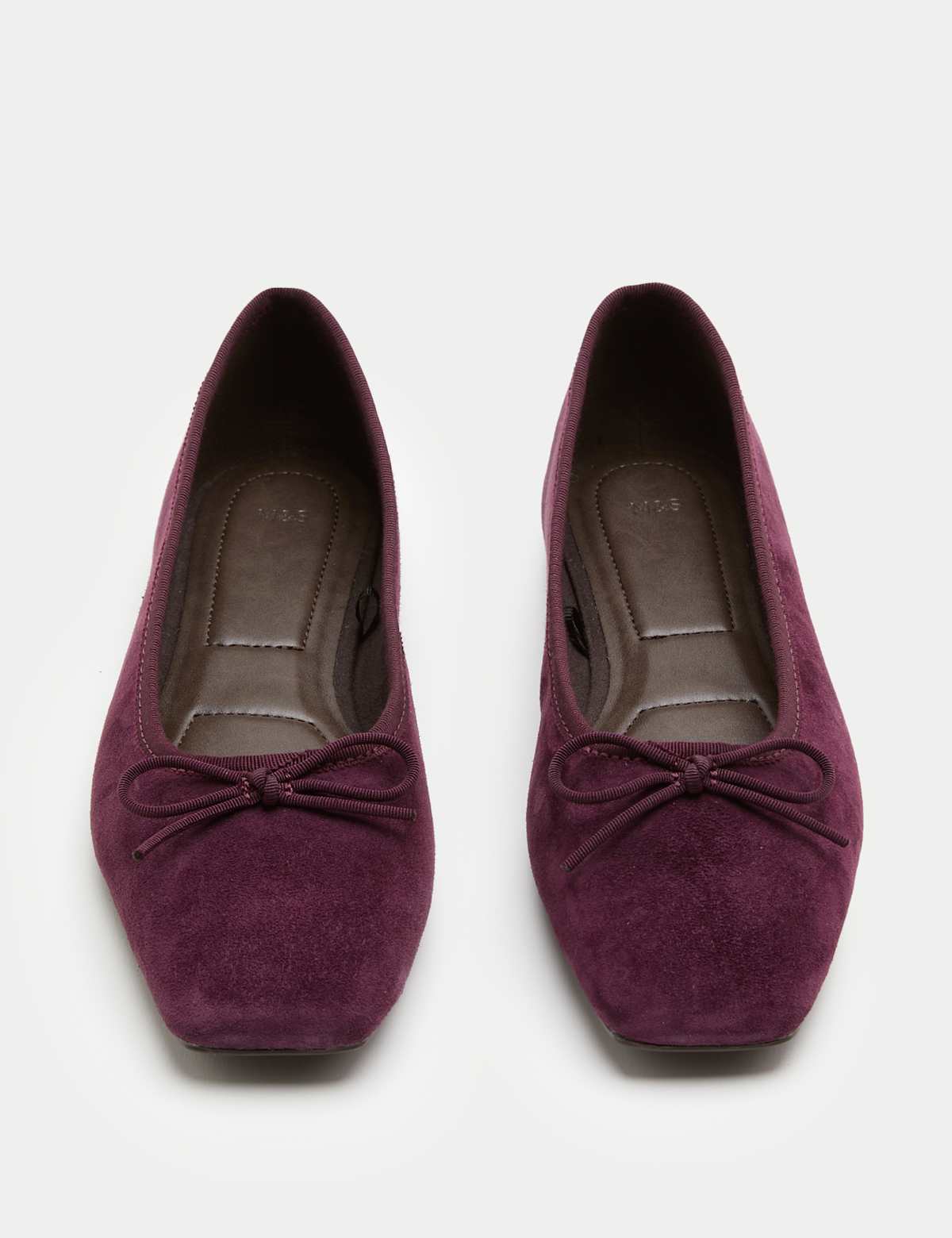 Women's Suede Bow Square Toe Ballet Pumps - Dark Grey | ballet flats | SAVINTARI