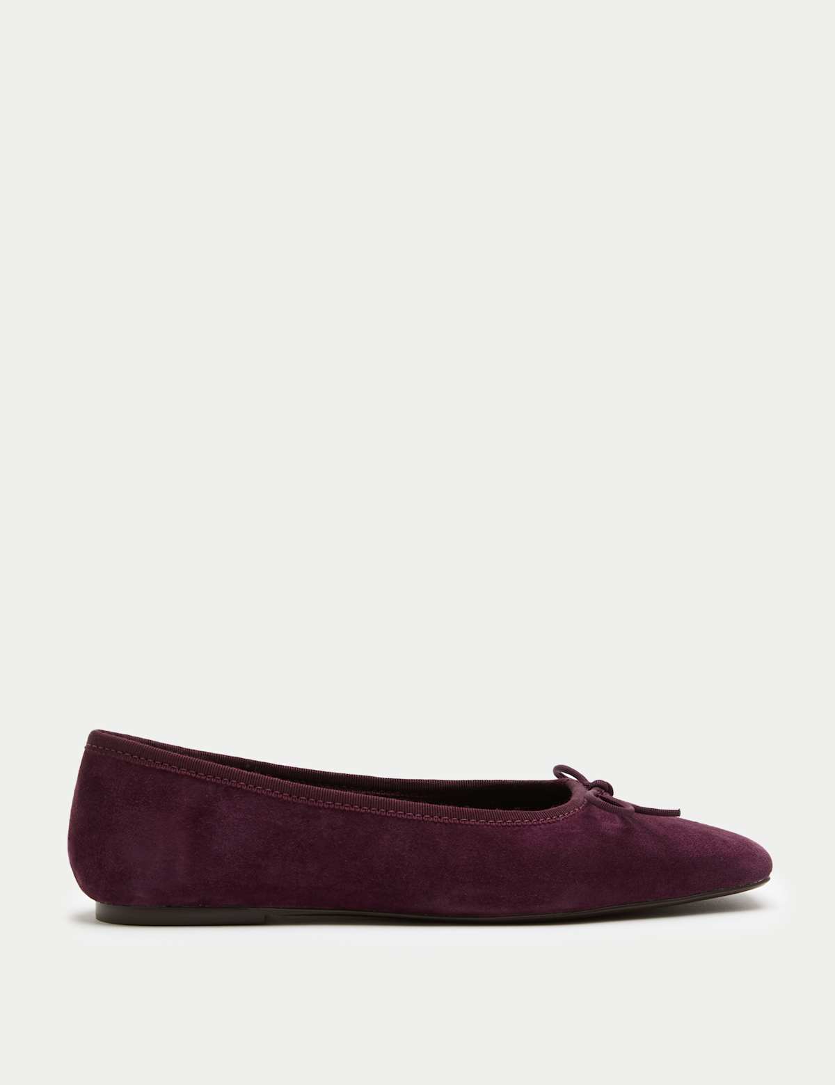 Women's Suede Bow Square Toe Ballet Pumps - Dark Grey | ballet flats | SAVINTARI