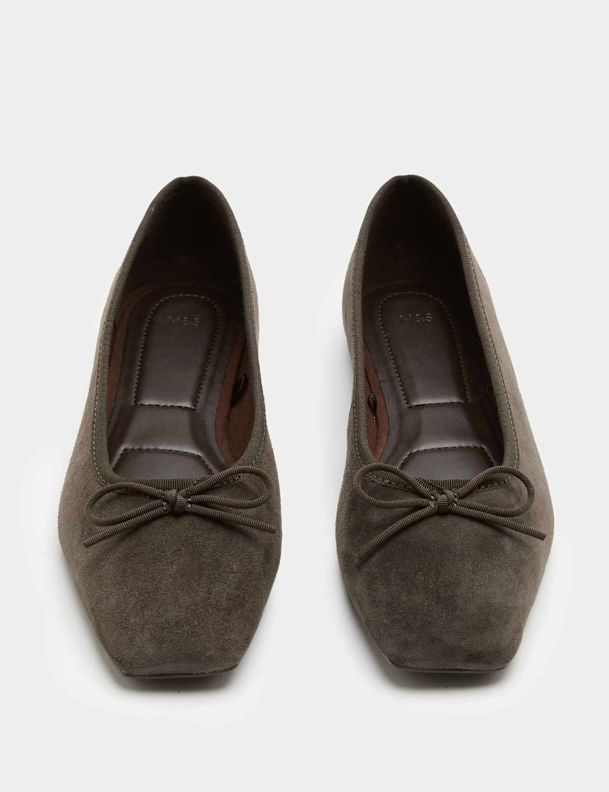 Women's Suede Bow Square Toe Ballet Pumps - Dark Grey | ballet flats | SAVINTARI
