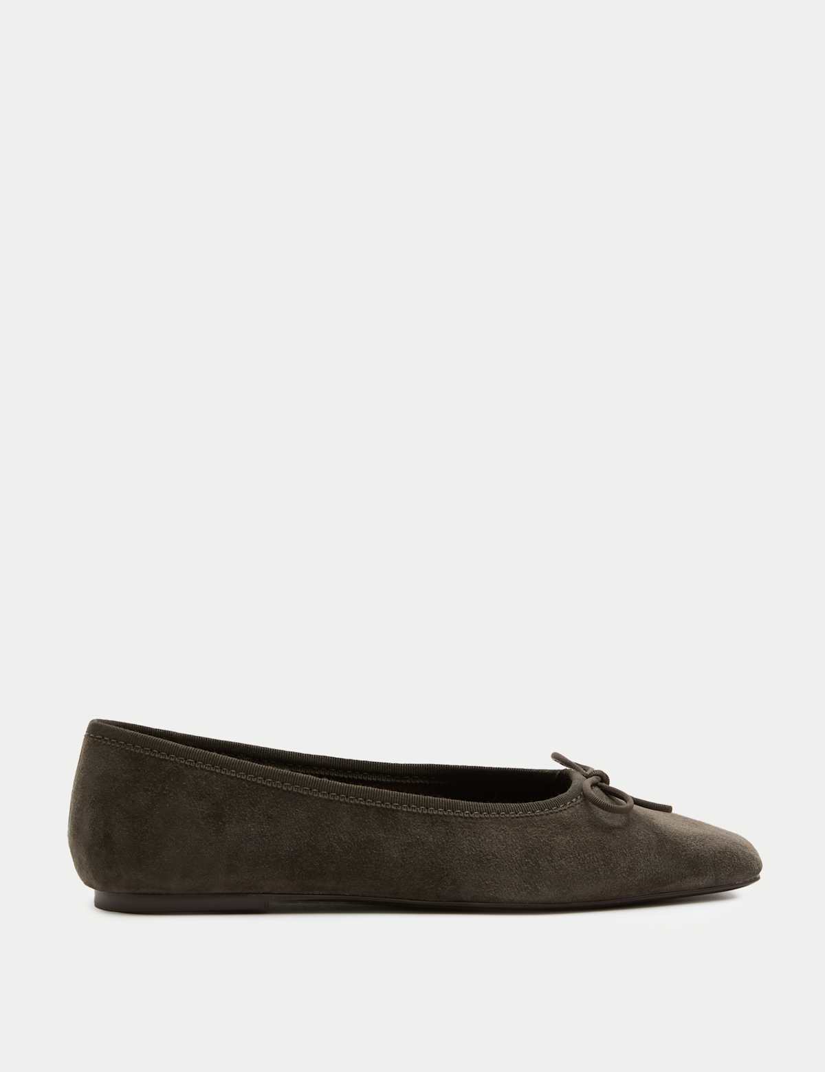Women's Suede Bow Square Toe Ballet Pumps - Dark Grey | ballet flats | SAVINTARI