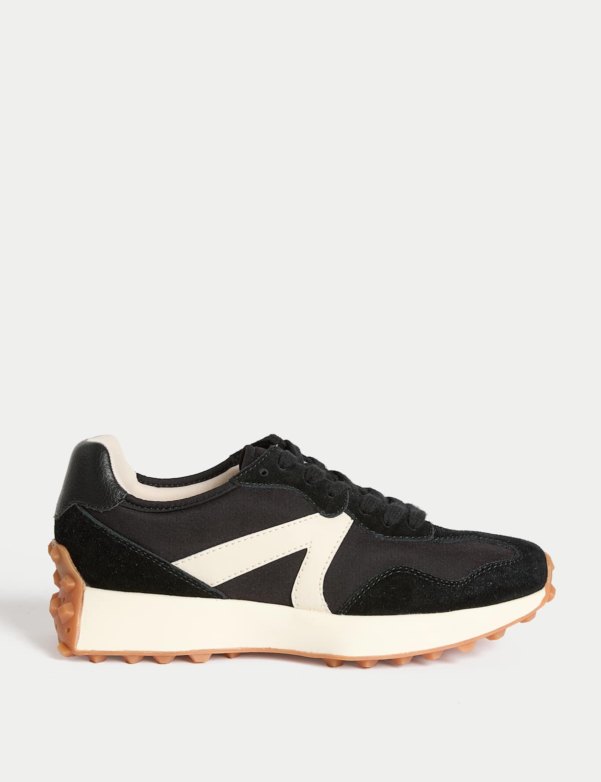 Women's Leather Side Detail Trainers - Black Mix | SAVINTARI