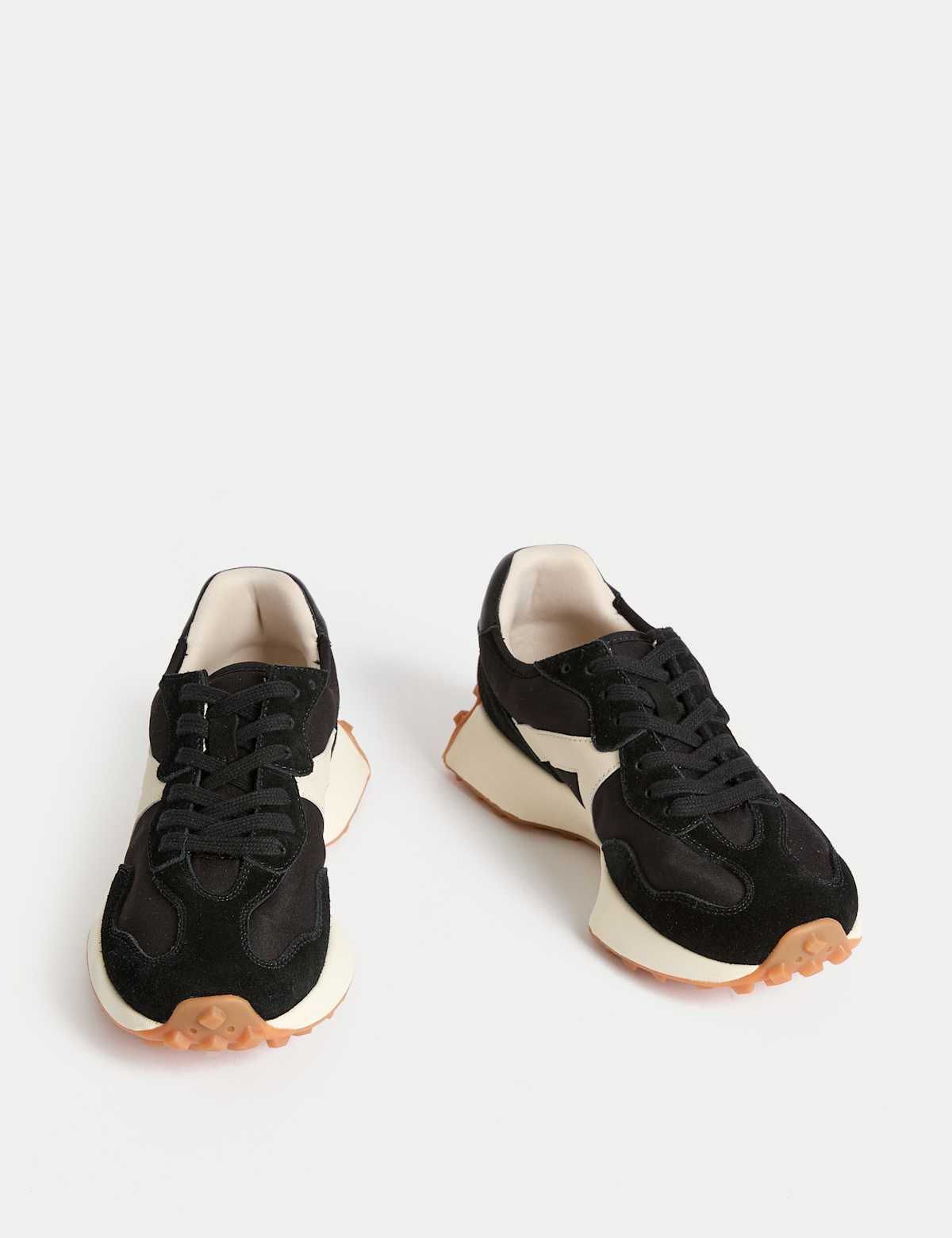 Women's Leather Side Detail Trainers - Black Mix | SAVINTARI