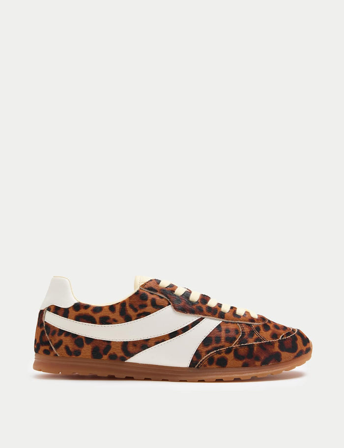 Leather Hair On Leopard Print Trainers · Black