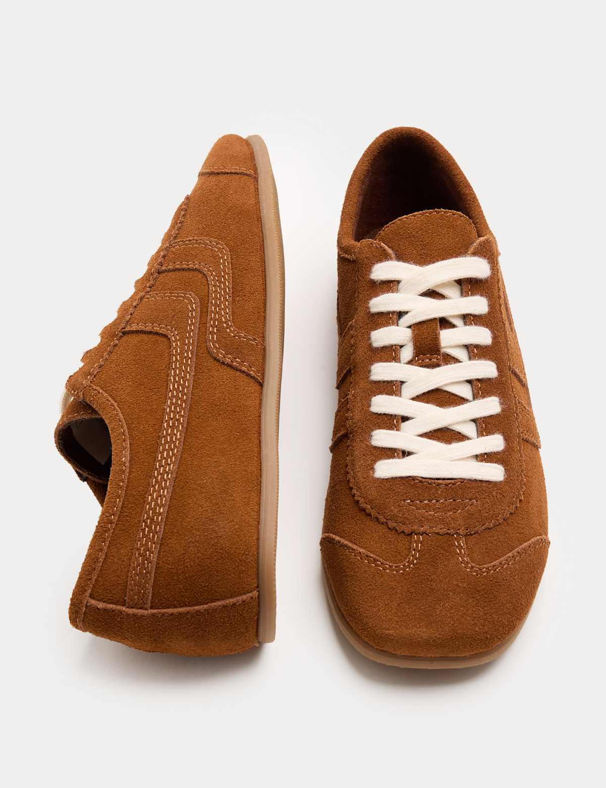 Women's Suede Side Stripe Retro Runner Trainers - Tan | womens trainers | SAVINTARI