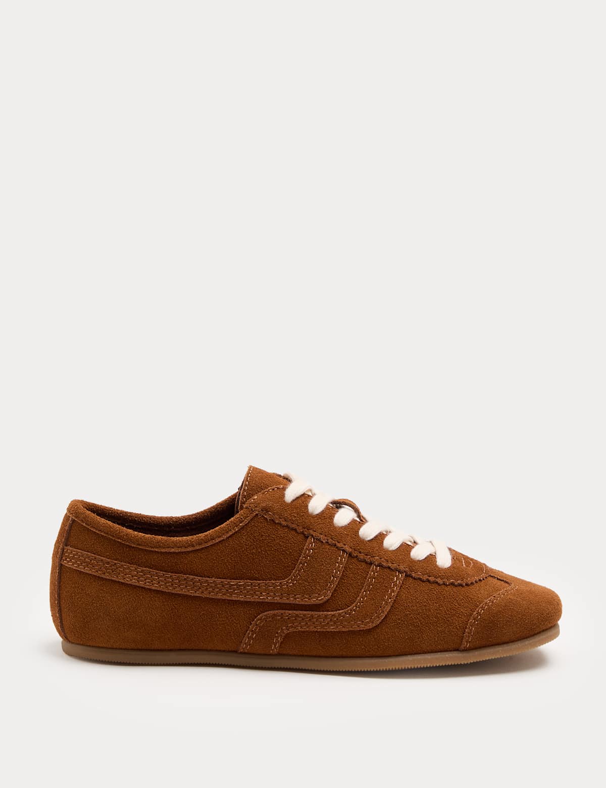 Women's Suede Side Stripe Retro Runner Trainers - Tan | womens trainers | SAVINTARI