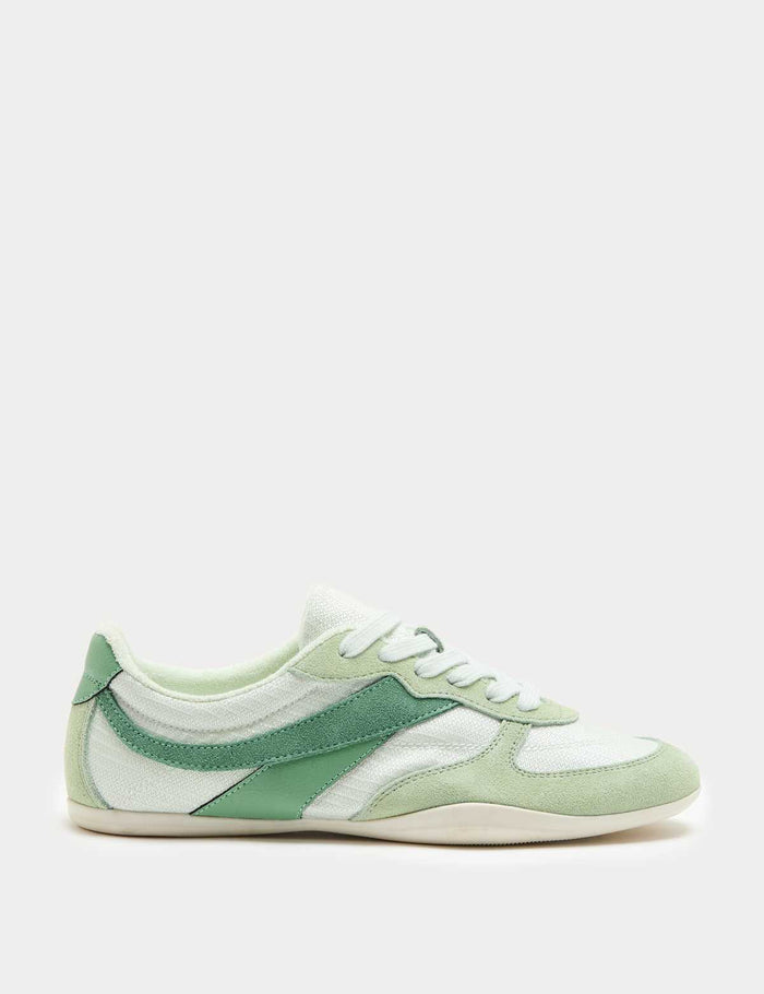 Leather Mix Side Detail Retro Runner Trainers · Green Mix