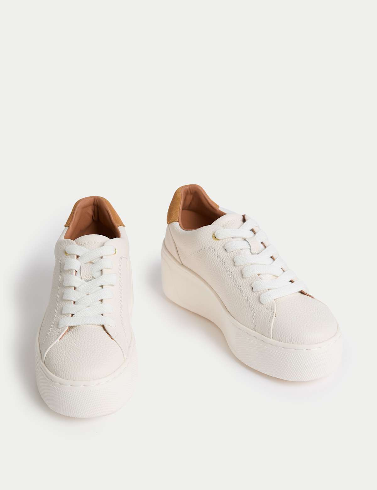 Women's Leather Lace Up Platform Trainers - Black | SAVINTARI