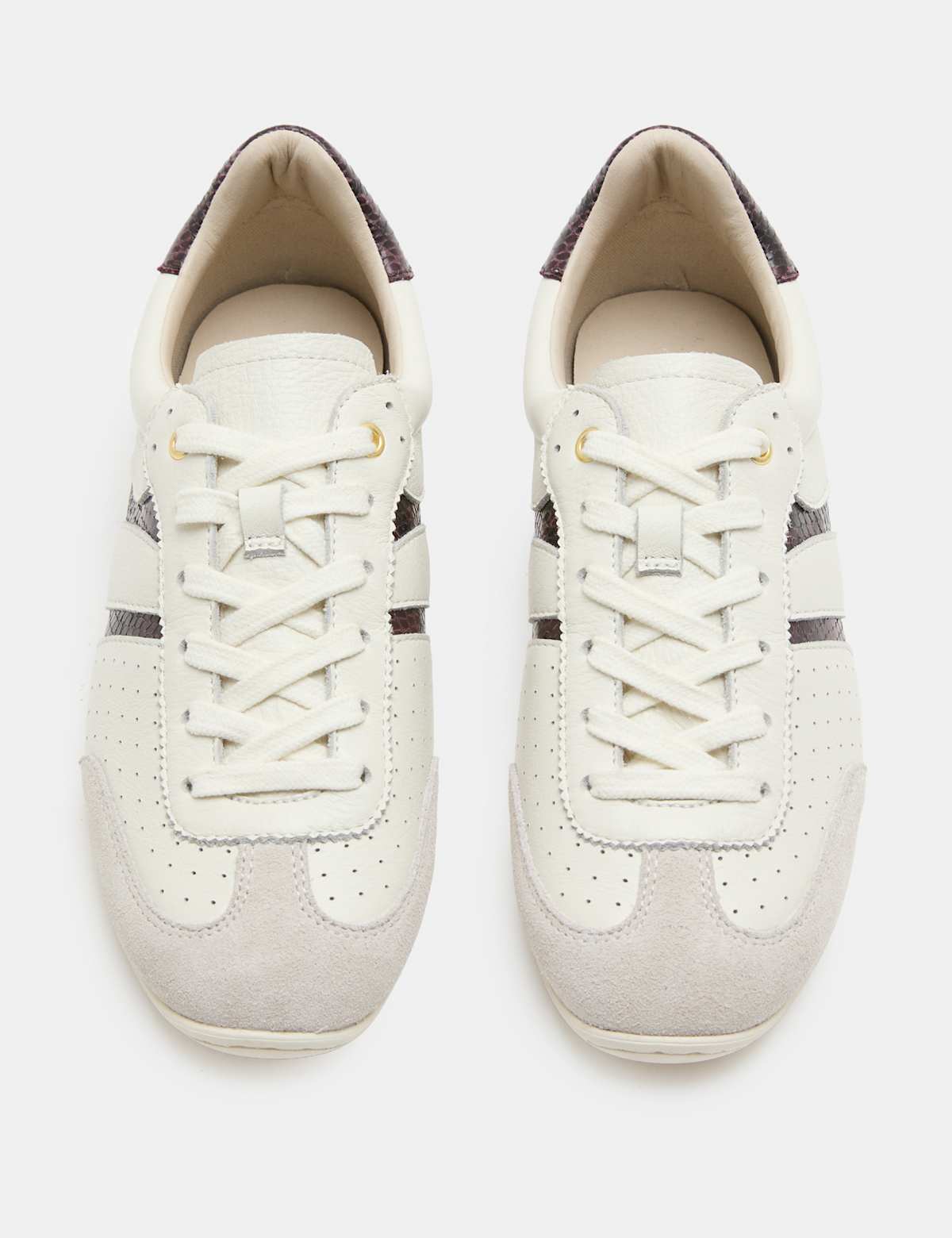 Women's Leather Retro Side Detail Trainers - Cream | womens trainers | SAVINTARI