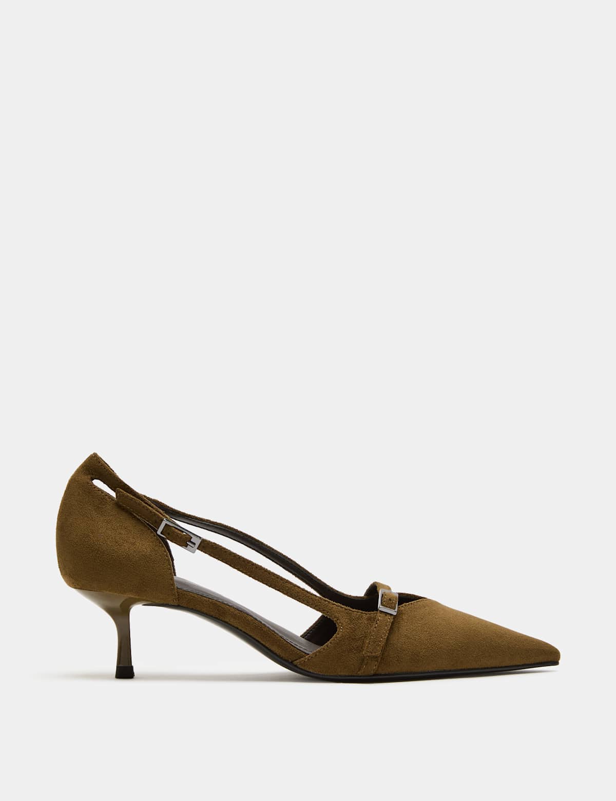 Women's Buckle Detail Kitten Heel Pointed Court Shoes - Black | SAVINTARI