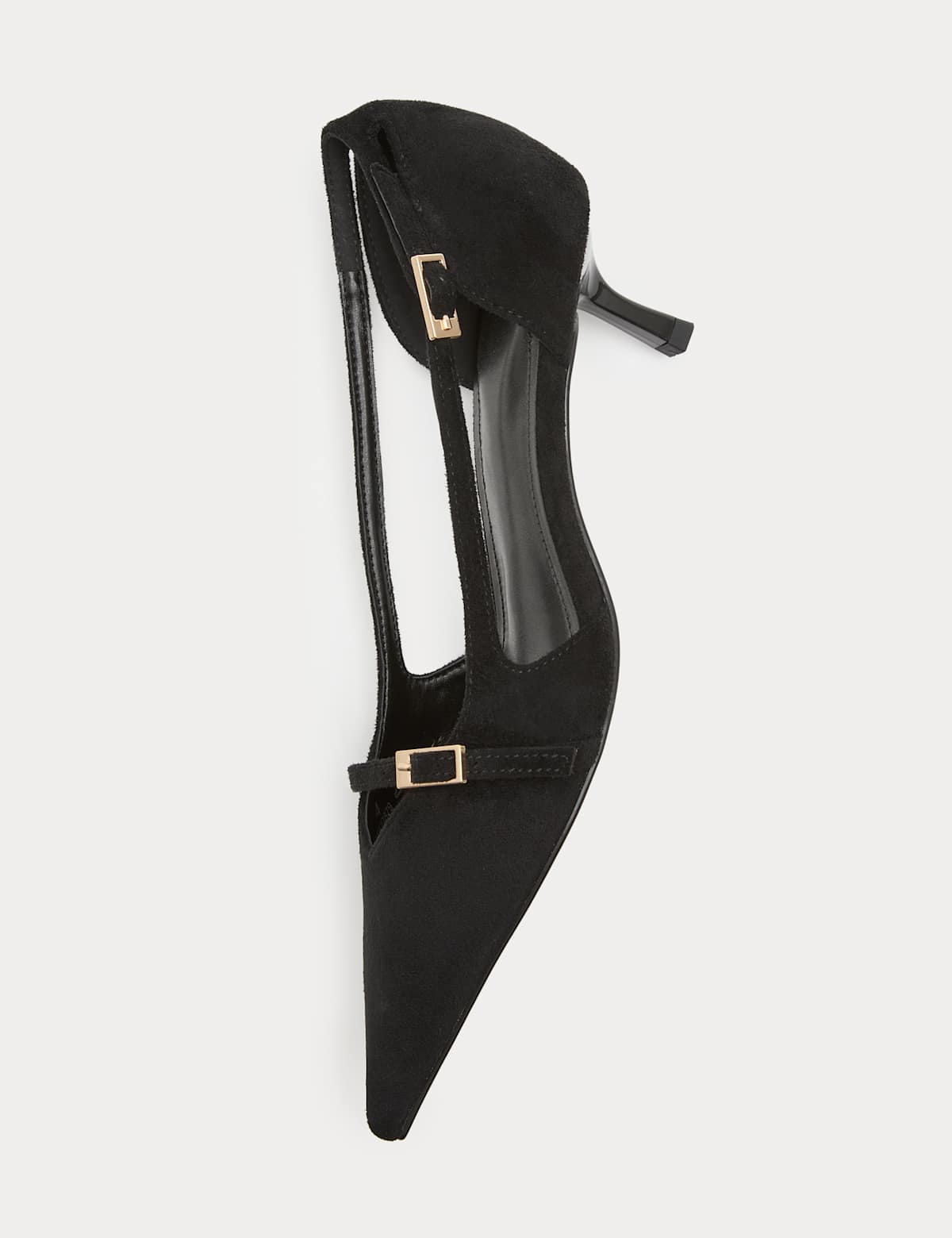 Women's Buckle Detail Kitten Heel Pointed Court Shoes - Black | SAVINTARI