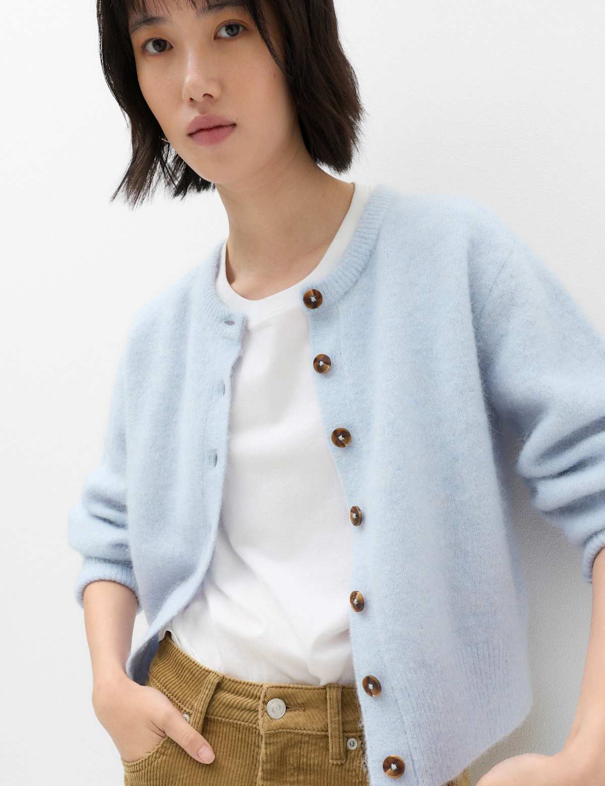 Women's Alpaca Blend Crew Neck Cardigan - Conker | cardigan | SAVINTARI