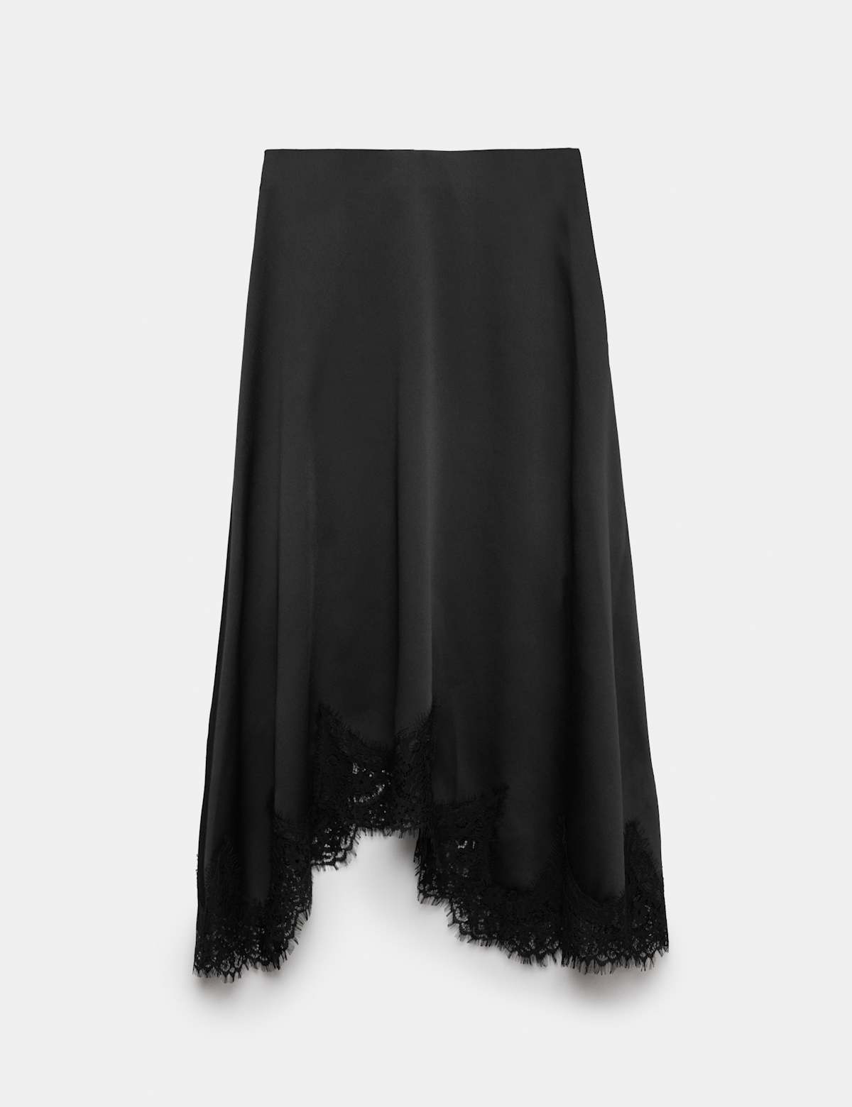 Women's Lace Hem Midi Asymmetric Skirt - Black | midi skirt | SAVINTARI