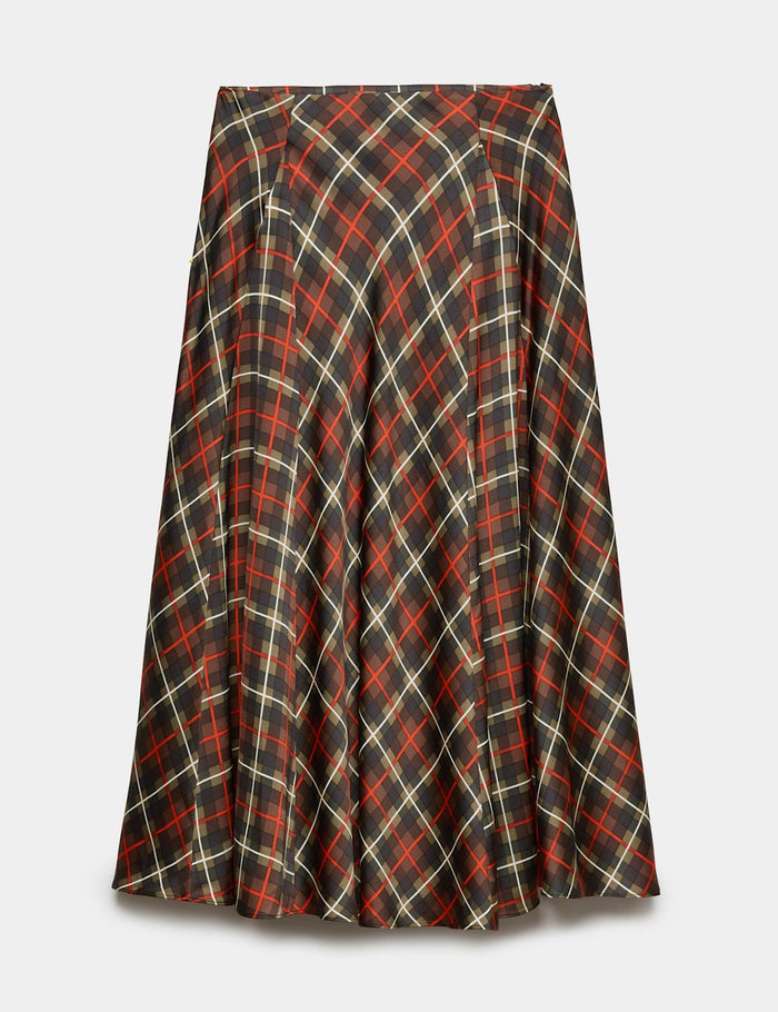Checked Midi A-Line Skirt · Black