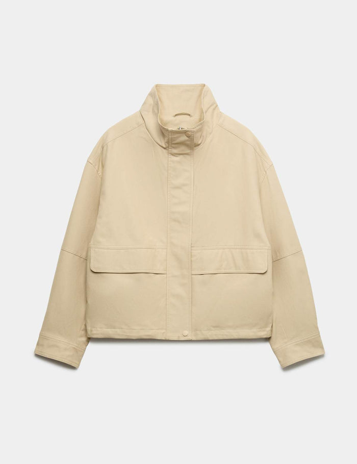 Cotton Rich Funnel Neck Parka Coat · Black