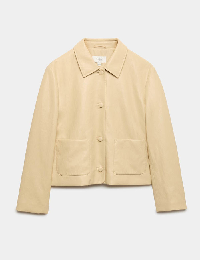 Faux Leather Padded Short Jacket · Yellow