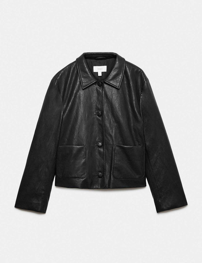 Faux Leather Padded Short Jacket · Black